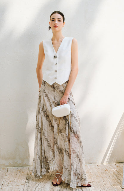 WANGXO |V-Neck Vest & Belted Straight Pants Intellectual Suit Set -NÉRA