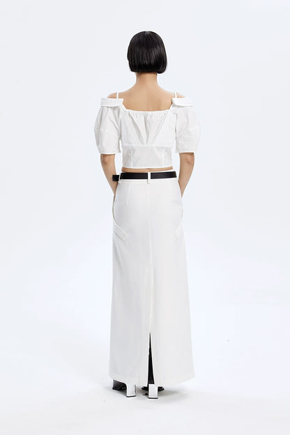 TINY IN stitched off-the-shoulder cut-out ultra-cropped women's shirts- CART