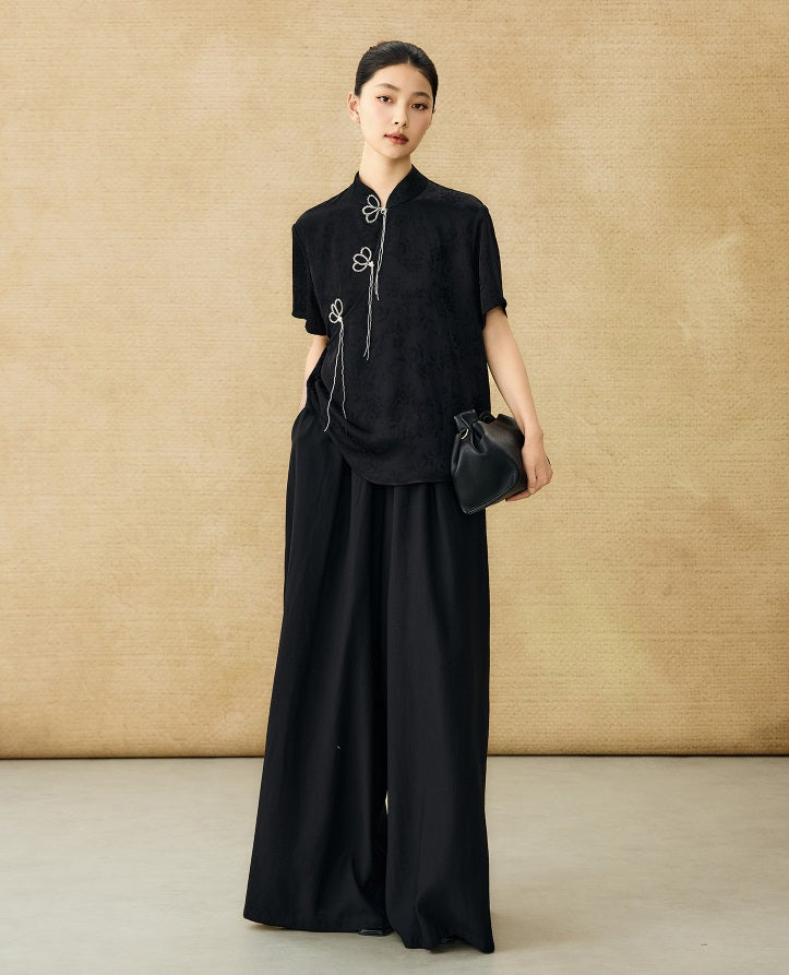 HECO Chinese Handmade Beaded Embroidery Buckle T-Shirt  - MATES .