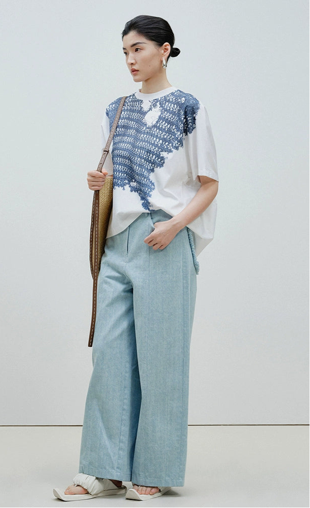 ZHUCHONGYUN woven crew neck short-sleeved T-shirt--OKUMURA.