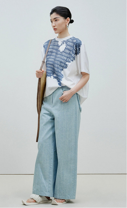 ZHUCHONGYUN woven crew neck short-sleeved T-shirt--OKUMURA.