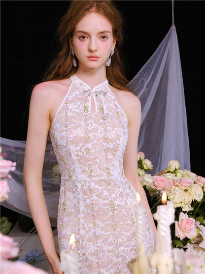 Wardrobes by Chen Elegant Beige Sleeveless Embroidered Crystal Bead Dress - Gilbert