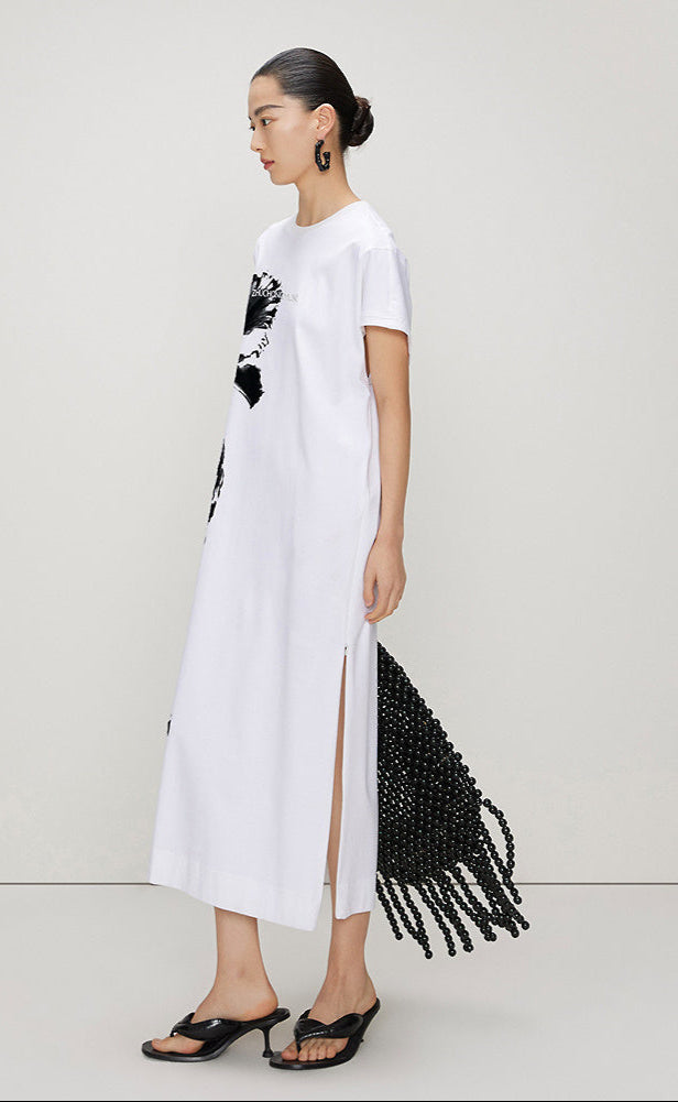 ZHUCHONGYUN ink print loose straight cotton dress-LUX.