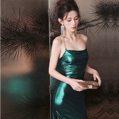 DOLLY Luxury Green Sleeveless Slim Fit High Waist Sexy Dinner Date Dress-KRASS