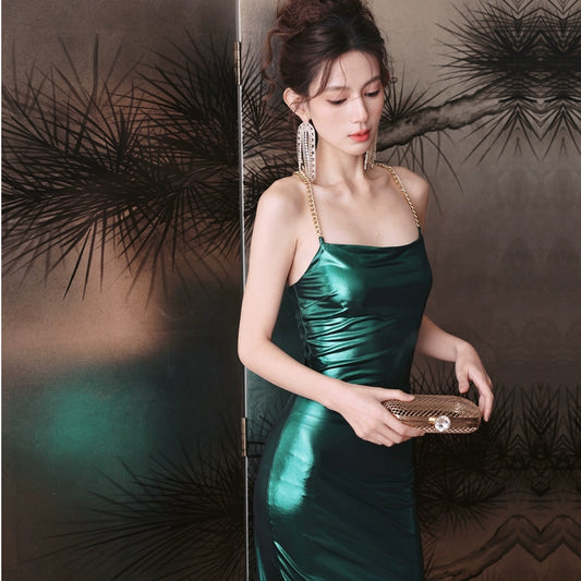 DOLLY Luxury Green Sleeveless Slim Fit High Waist Sexy Dinner Date Dress-KRASS