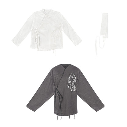TUYUE Linen embroidered lace-up long sleeve jacket- JUNG.