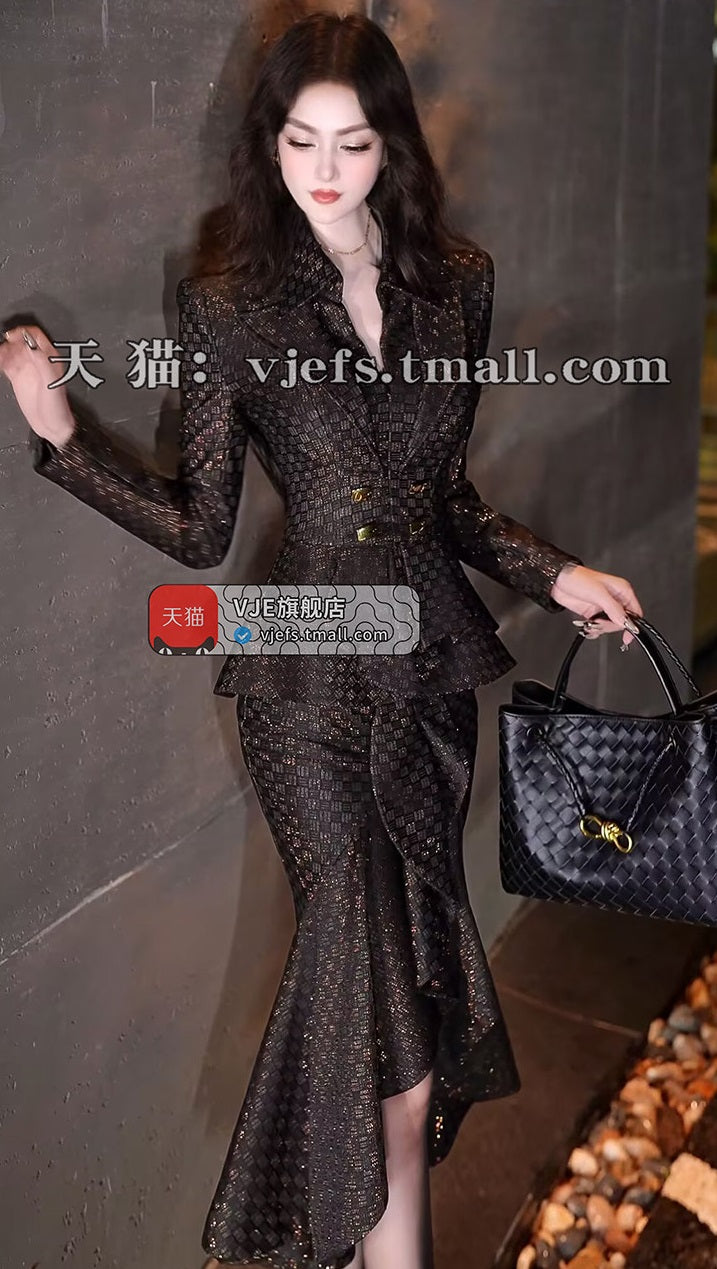 VJE  Fake Two-Piece Top Ruffled Hip Skirt Two-Piece Set- REAL.