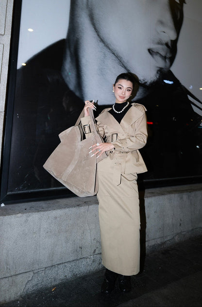 MEI SANGUAN Belted Trench & Long Straight Skirt Set - NATHAN
