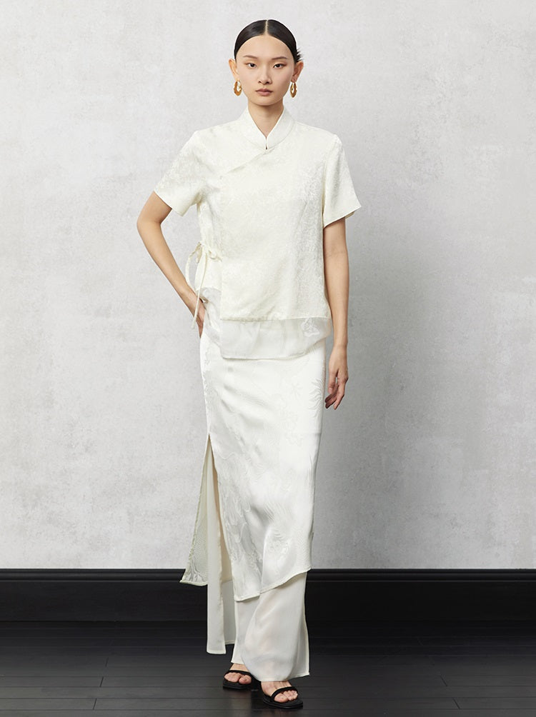 HECO acetate tulle high waisted cascading long skirt summer - lion.