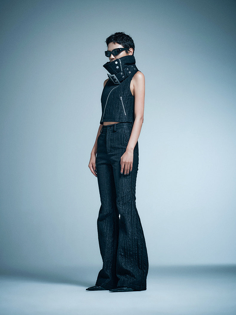 ANNAKIKI model functional stand-up collar buckle vest-KELLY
