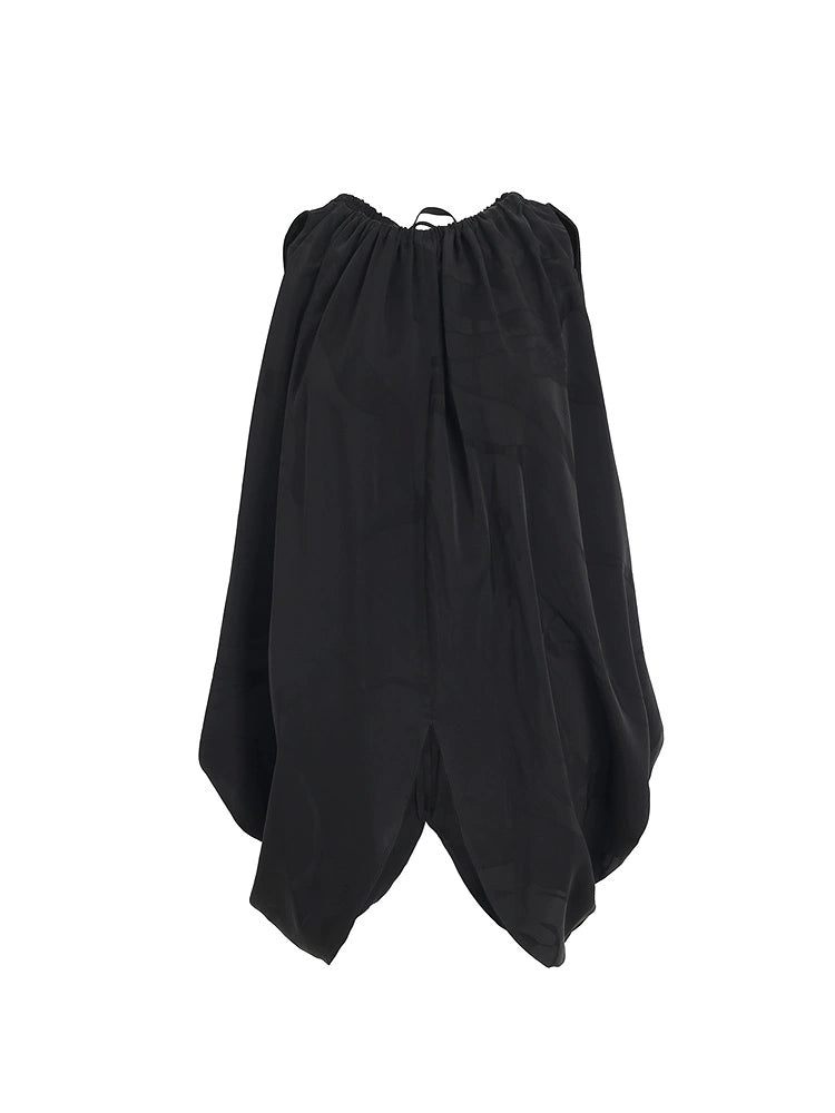 ZHUCHONGYUN  Black Jacquard Drawstring Lace-up Sleeveless Top-CHUG.