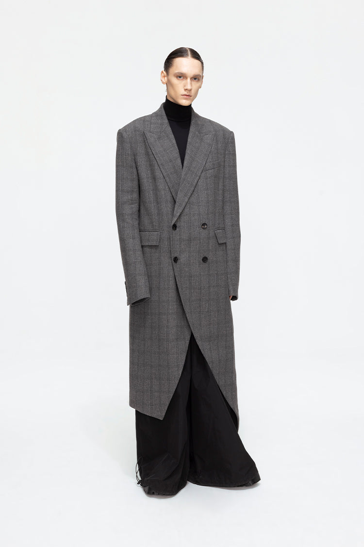 ANNAKIKI niche design asymmetrical loose wool long coat-JIANCI