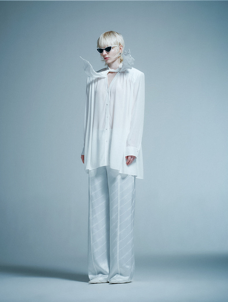 ANNAKIKI  25 summer acetate silk lace-up shirt-JINGENG