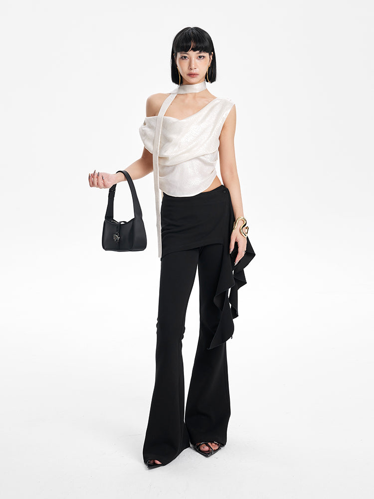 TINY IN Irregular Streamer Swing Neck Pleated Top - OSCA