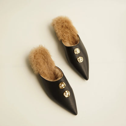 B-FEI black leather single shoe with metal buckle-MAI.
