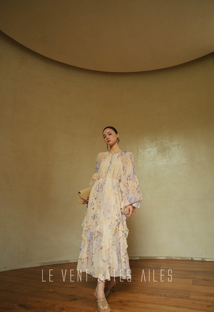 LE VENT&TES AILES floral print silk resort summer vacation maxi dress-GWEN