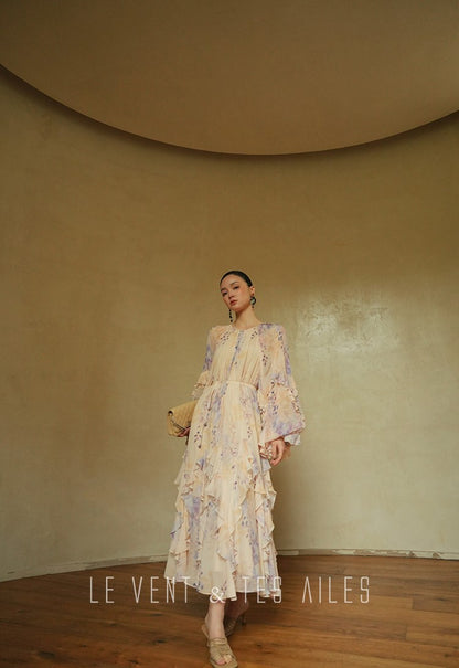 LE VENT&TES AILES floral print silk resort summer vacation maxi dress-GWEN