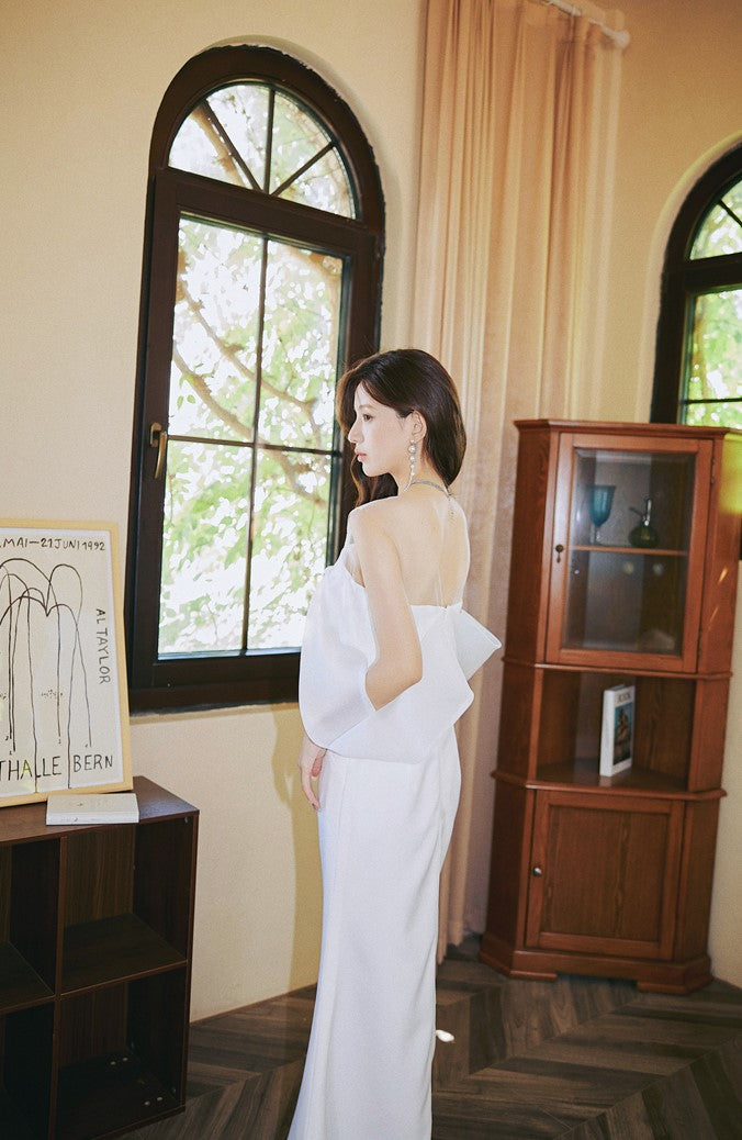 DOLLY Elegant Ruffled Off Shoulder Chest Wrap Long Fish Tail Banquet Dress-KALYA