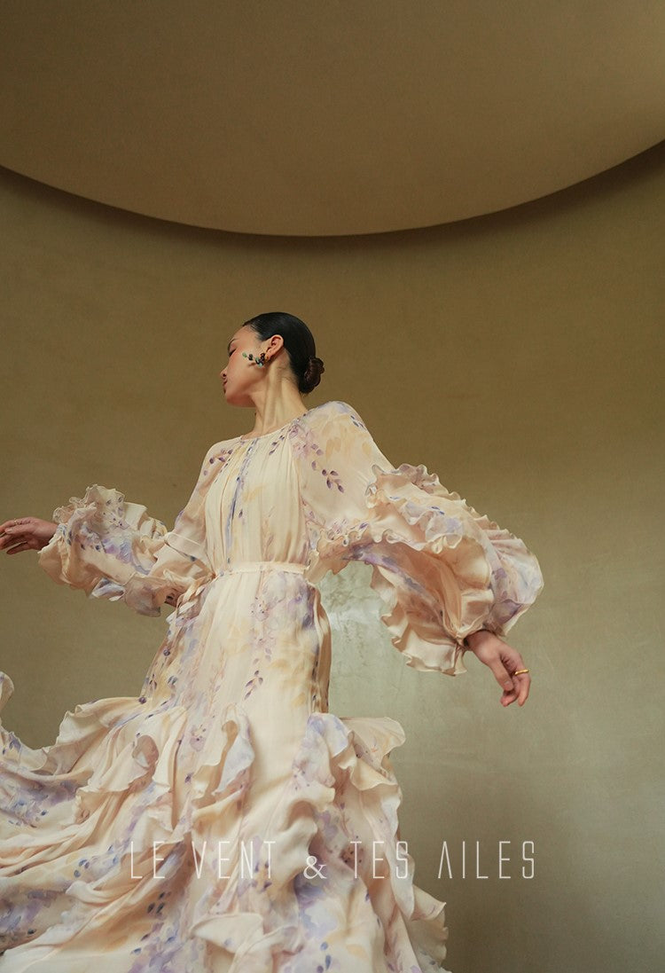 LE VENT&TES AILES floral print silk resort summer vacation maxi dress-GWEN