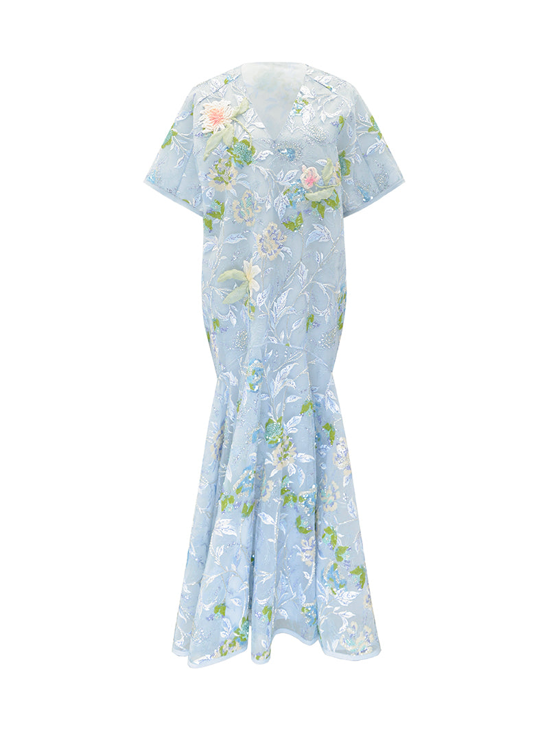 M essential Mackay designer Jiyi embroidery silk hand-dyed embroidery mermaid dress- YINKA.