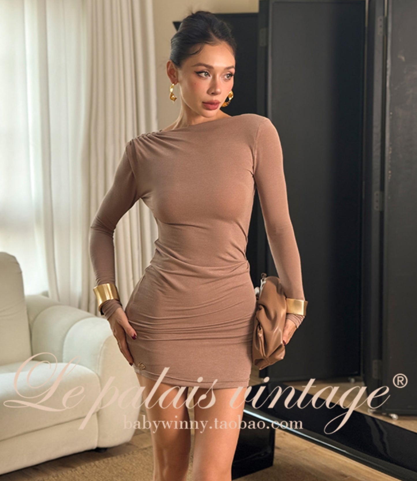 Le Palais Vintage Elegant Brown Aysmmetrical Wrap Short/ Long Dress-POA.