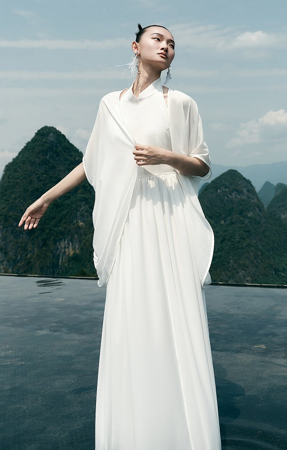 HECO Chinese Slightly Transparent Flowing Shawl Outer Jacket Fairy cape top - TRUST.