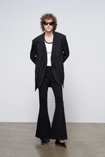 ANNAKIKI niche designer four-pointed star functional mid-rise flared pants-XIAOBEI