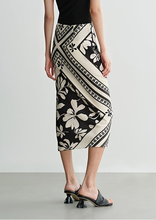 COMME MOI  black and white printed slit hip skirt - JENIFER.