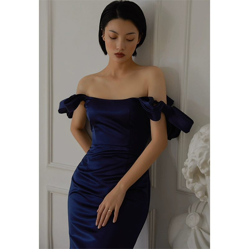 GOUDIN light luxury evening one-shoulder dress-XIM.