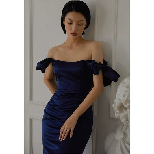 GOUDIN light luxury evening one-shoulder dress-XIM.