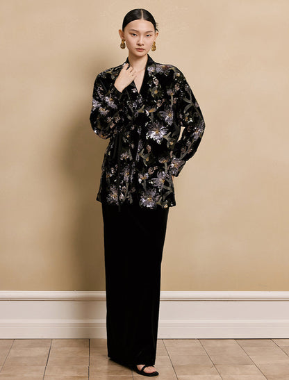 HECO velvet bottom plant embroidery sequin  JACKET - AMAYA.