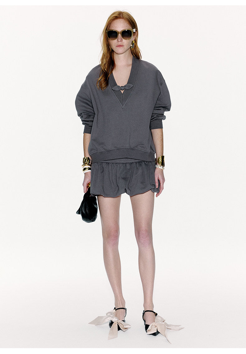 ATELIER MISS LU Rabbit Ear Bow Stitched Silhouette Sweatshirt - MIKE