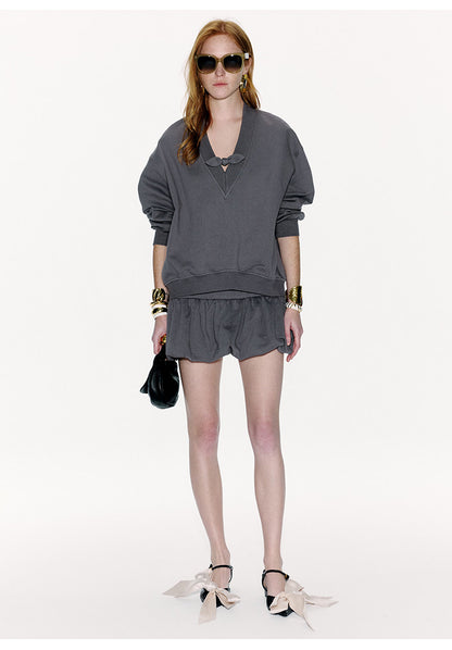 ATELIER MISS LU Rabbit Ear Bow Stitched Silhouette Sweatshirt - MIKE
