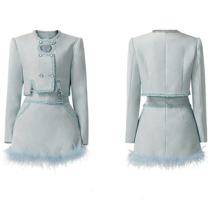 CHECOCRE  Elegant French Sweet Temperament Style Blue Suit Dress - PIKE