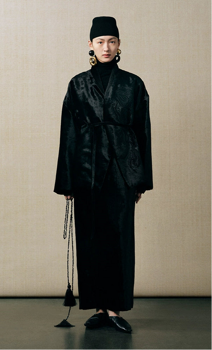 ZHUCHONGYUN velvet wrap jacket with embroidery long sleeves and a tie waist-ARTICA.