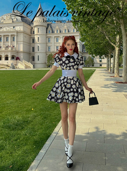 Le Palais Vintage   Doll Puff Sleeve Cinched Waist Dress-FANA