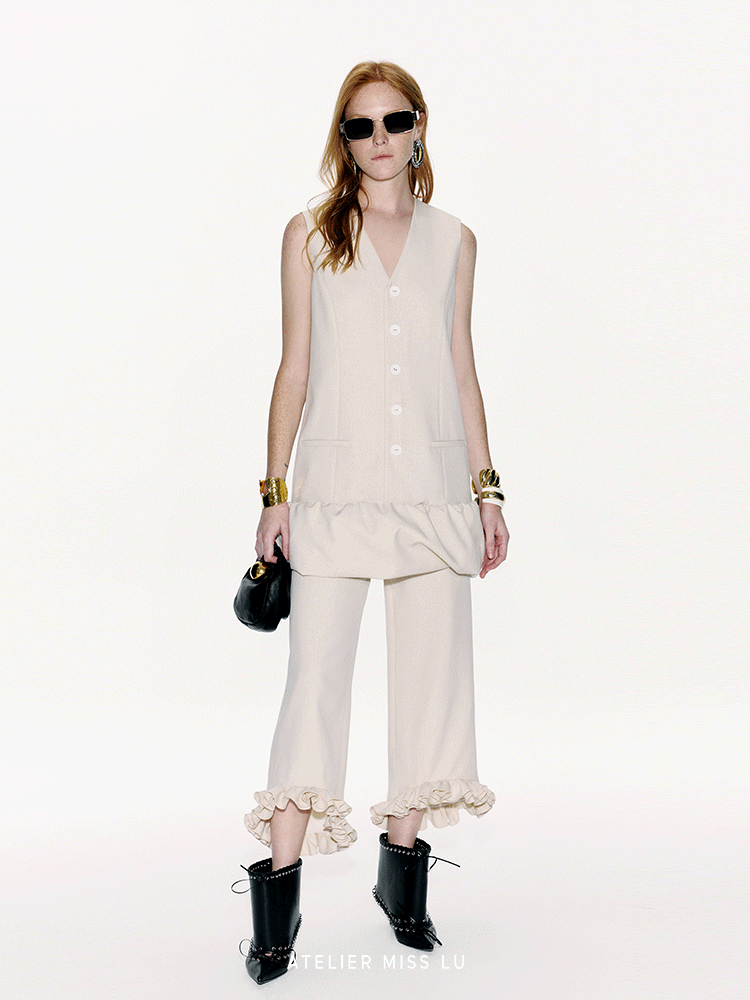 ATELIER MISS LU Genuine Hem Multilayer Rolled Straight Cropped Pants - JONAS
