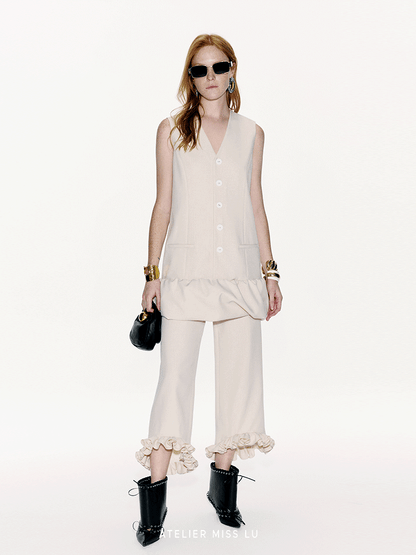 ATELIER MISS LU Genuine Hem Multilayer Rolled Straight Cropped Pants - JONAS
