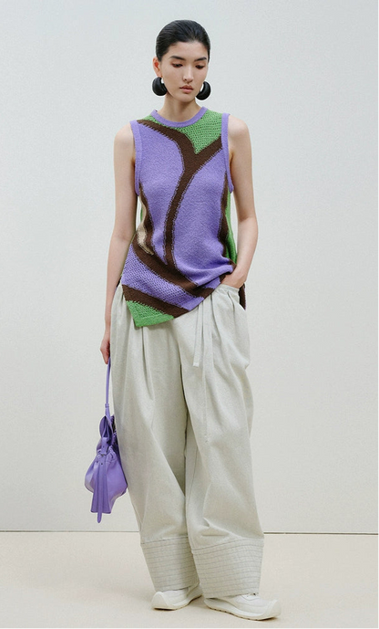 ZHUCHONGYUN Flower Draft Textured Crew Neck Vest--SUZUMIYA.