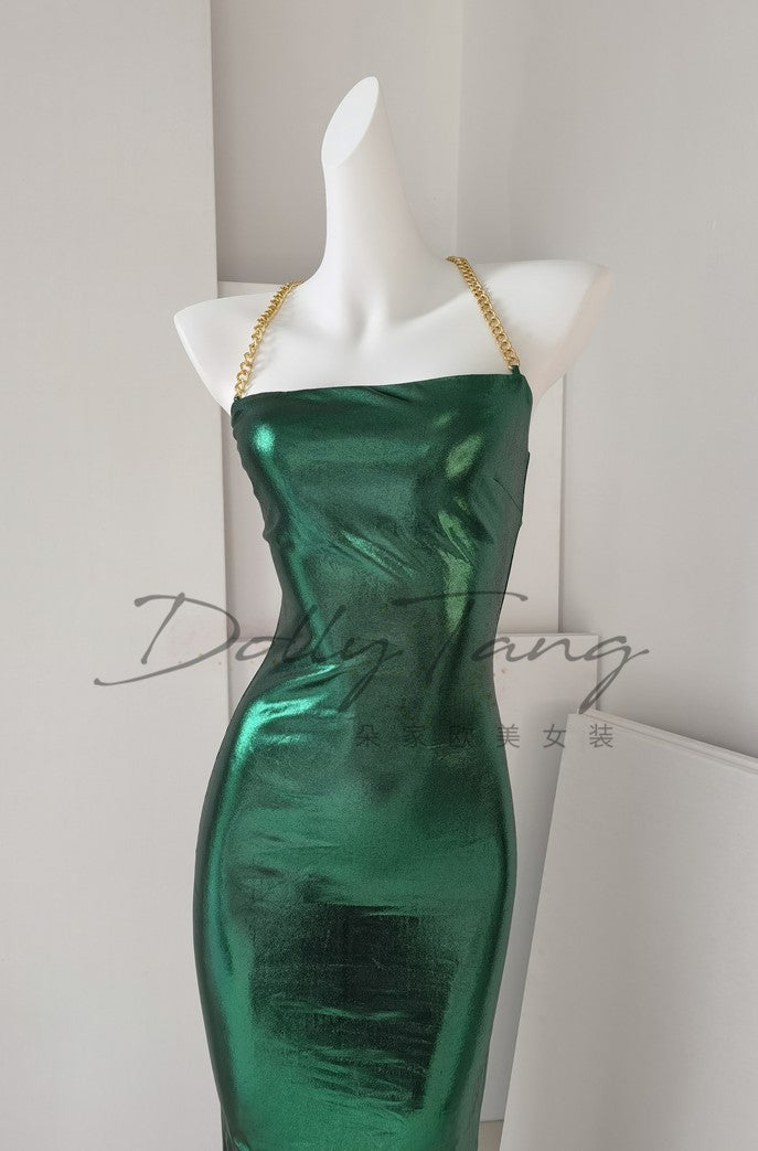 DOLLY Luxury Green Sleeveless Slim Fit High Waist Sexy Dinner Date Dress-KRASS