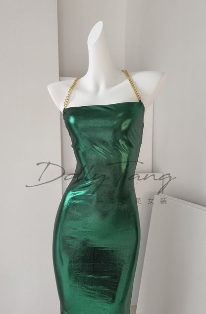DOLLY Luxury Green Sleeveless Slim Fit High Waist Sexy Dinner Date Dress-KRASS