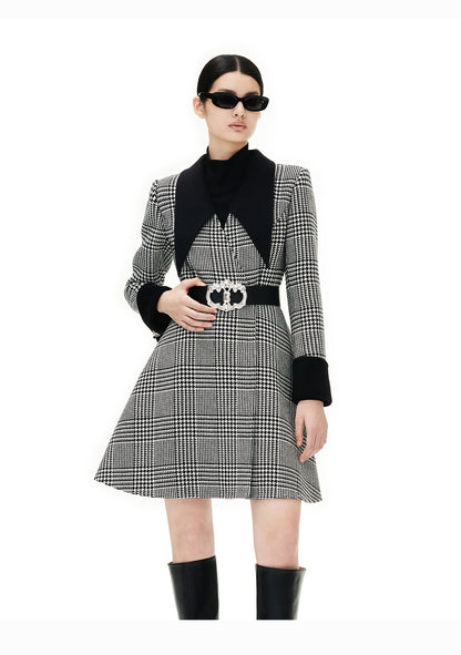YES BY YESIR autumn winter houndtooth waist wool cashmere coat - Ambii