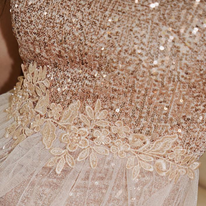 DOLLY Luxury Stand Collar Sleeveless Sequin Glitter Beads Long Nesh Cocktail Dress-SOPHIA