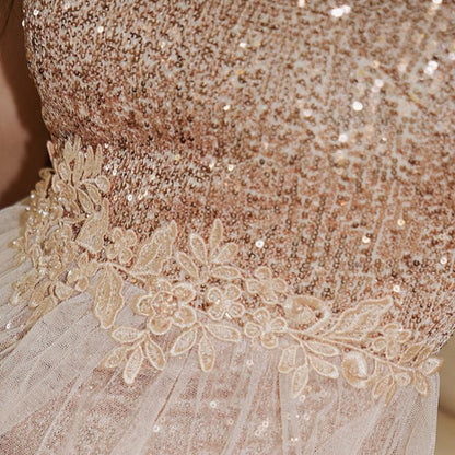 DOLLY Luxury Stand Collar Sleeveless Sequin Glitter Beads Long Nesh Cocktail Dress-SOPHIA