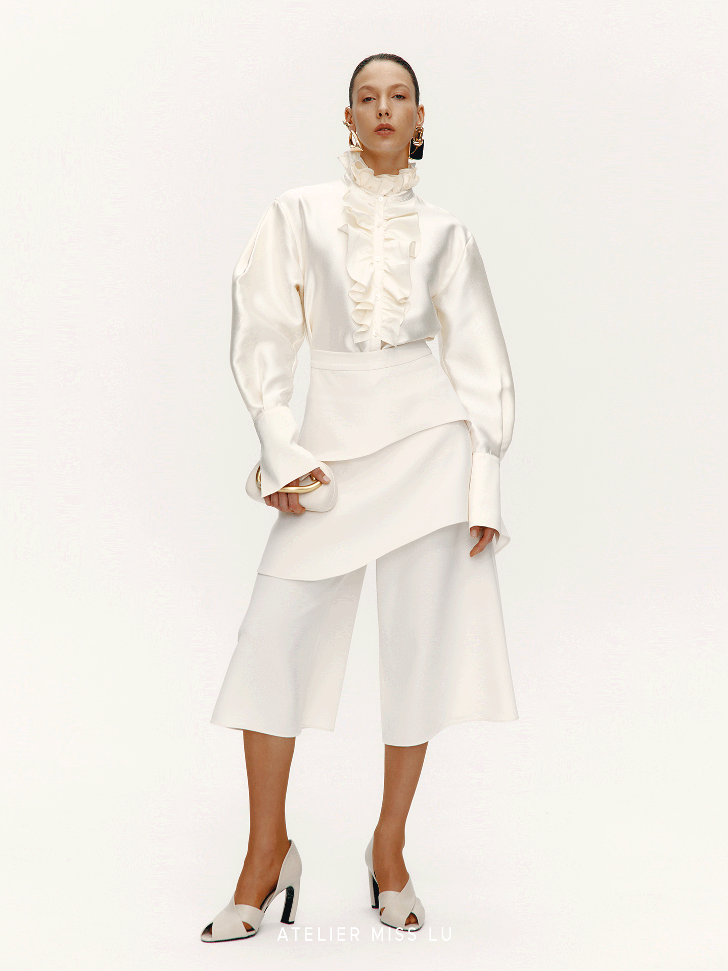 ATELIER MISS LU Fall/Winter Multi-layered Cut Splicing Cropped Culottes - SURREN