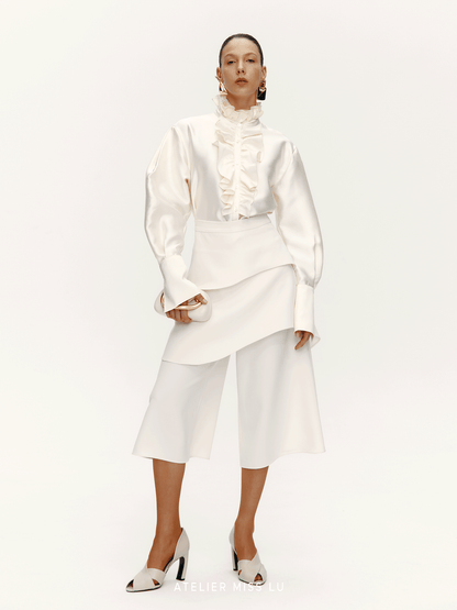 ATELIER MISS LU Fall/Winter Multi-layered Cut Splicing Cropped Culottes - SURREN