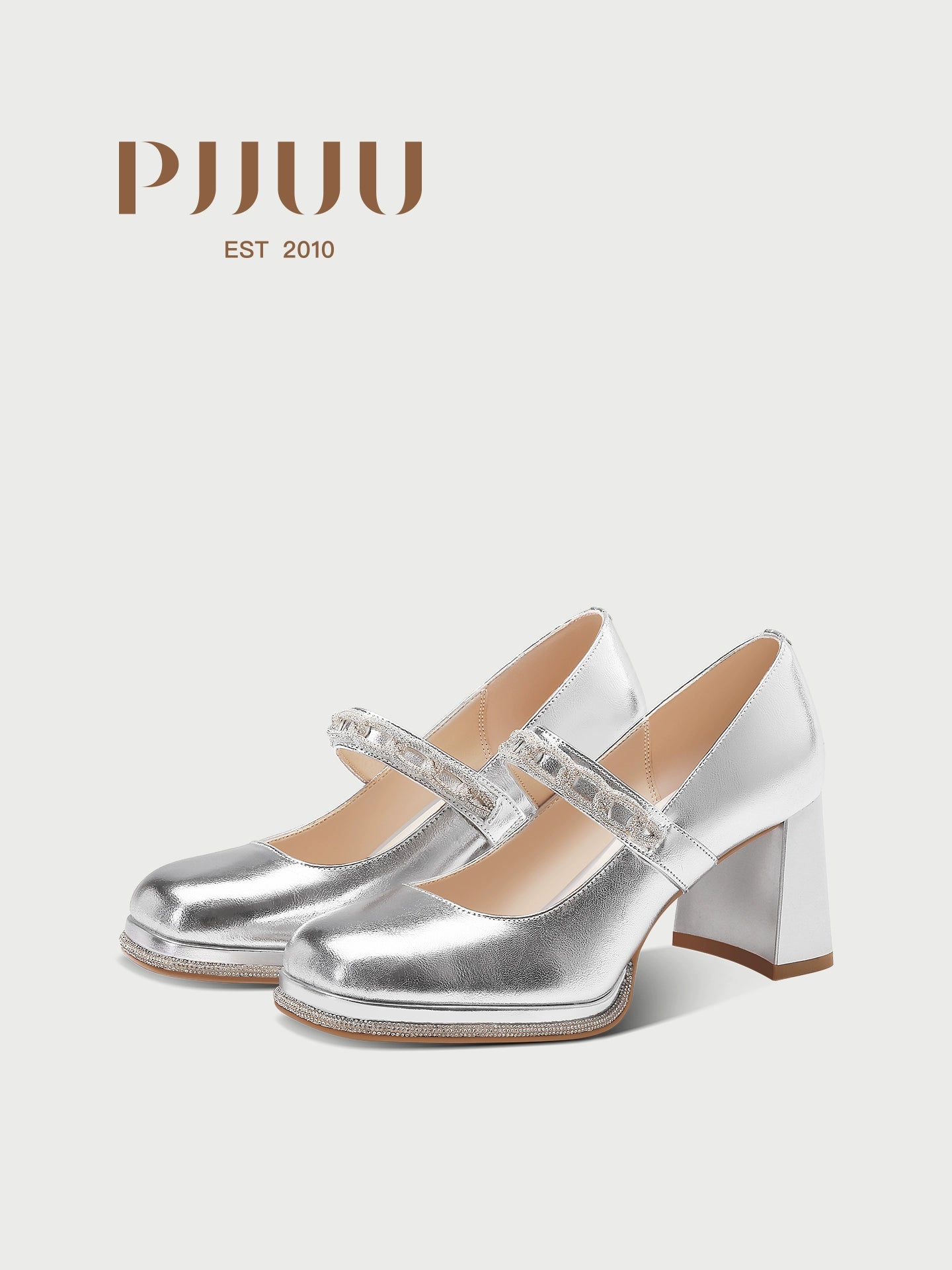 PJJUU beautiful silver mary jane thick heel - POWER.