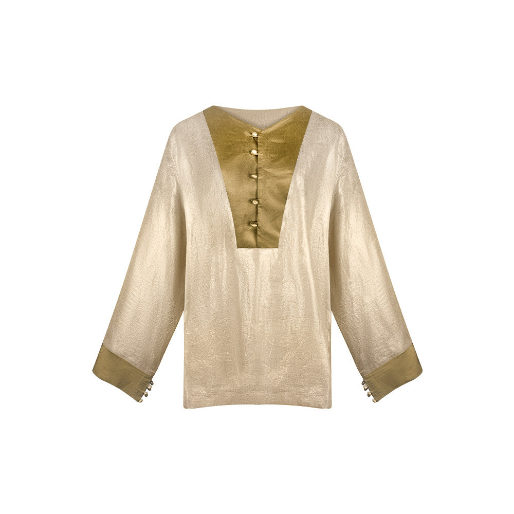 TUYUE Linen Glossy Long Sleeve V-Neck Loose Shirt - ALICIA.
