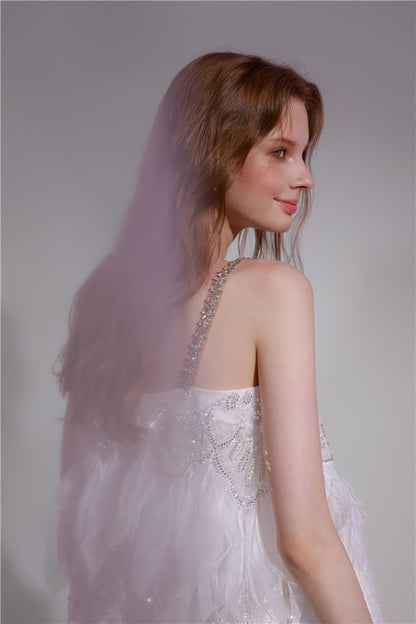 Wardrobes by Chen White sequin Strap Lace Loose Top High Waist Straight Pant-Lacey