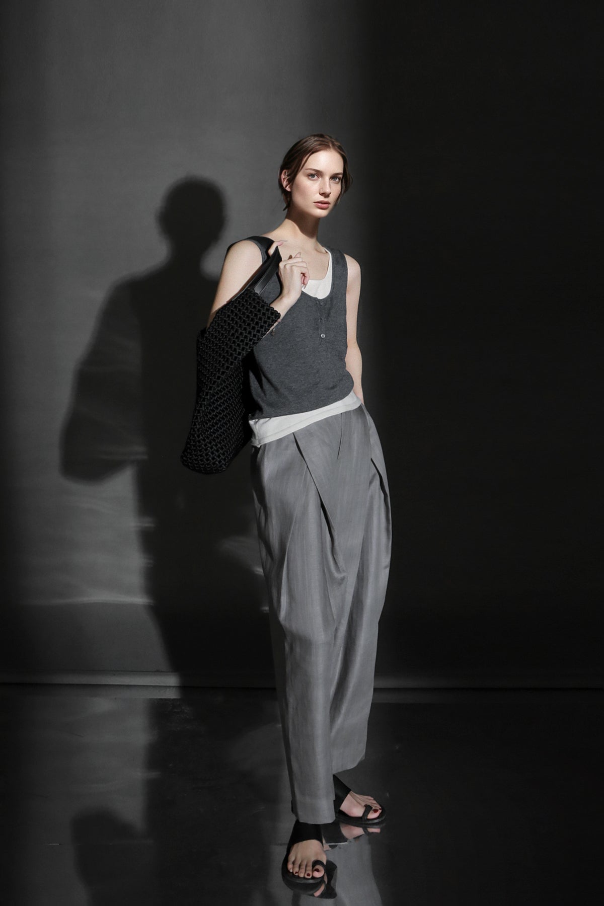 PIAOIN designer haute couture cross pleated niche Tencel linen wide leg straight pants -ALICE